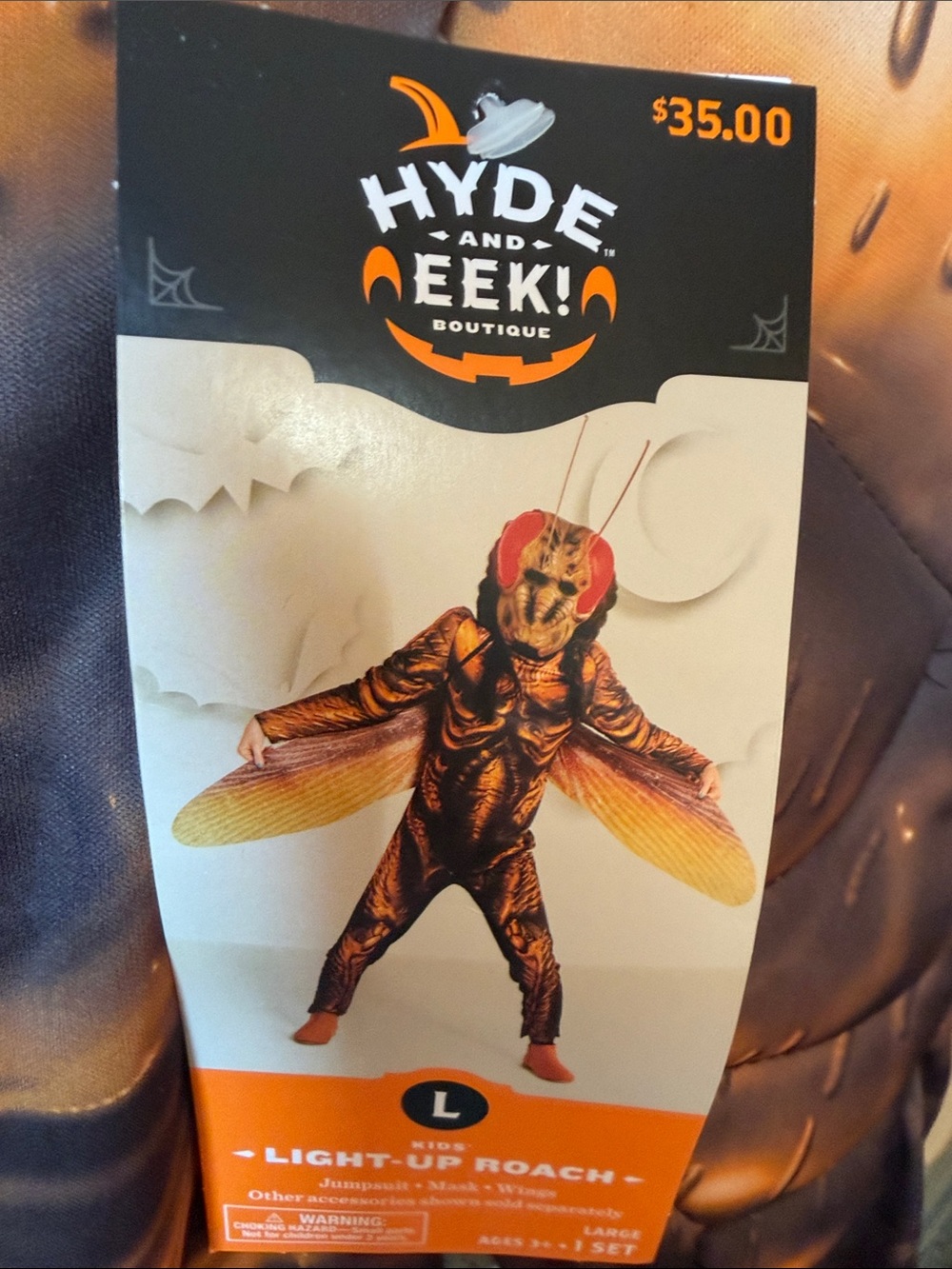 Hyde and EEK! Kids Light-Up Roach Costume - Brown & Orange Jumpsuit, Mask & Wing